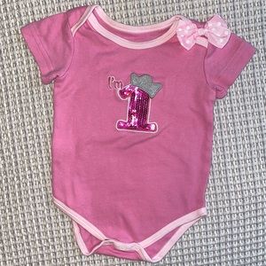 Baby girl first birthday pink onesie. 12-18 months